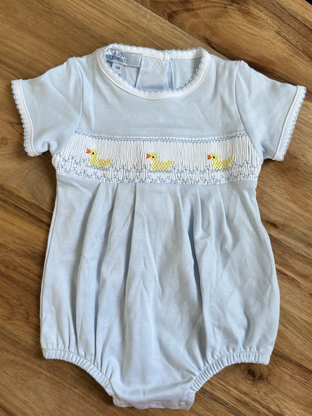 Baby Blue Smocked Duck Baby Bubble - MagnoliaBaby